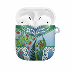 Aotearoa New Zealand Natural Plants AirPods Case Pohutukawa with Silver Ferns Koru Frond Maori Tattoos