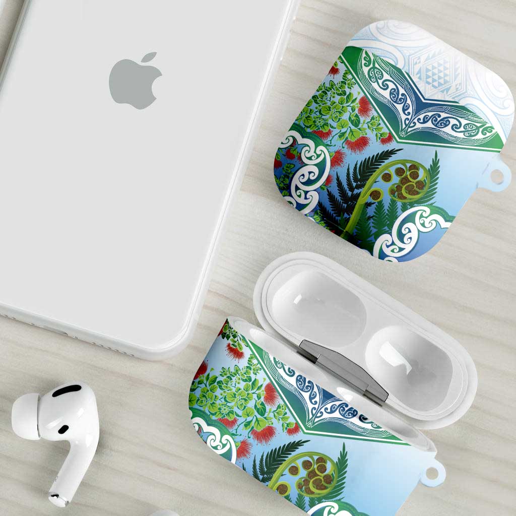 Aotearoa New Zealand Natural Plants AirPods Case Pohutukawa with Silver Ferns Koru Frond Maori Tattoos