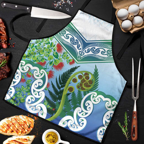 Aotearoa New Zealand Natural Plants Apron Pohutukawa with Silver Ferns Koru Frond Maori Tattoos