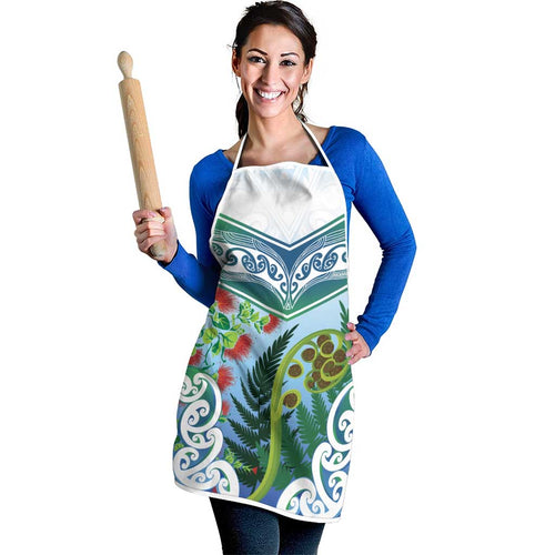 Aotearoa New Zealand Natural Plants Apron Pohutukawa with Silver Ferns Koru Frond Maori Tattoos