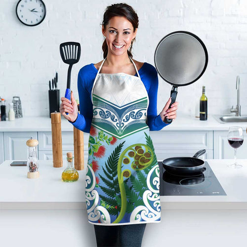Aotearoa New Zealand Natural Plants Apron Pohutukawa with Silver Ferns Koru Frond Maori Tattoos