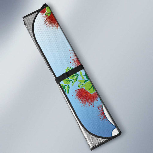 Aotearoa New Zealand Natural Plants Auto Sun Shade Pohutukawa with Silver Ferns Koru Frond Maori Tattoos