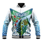 Aotearoa New Zealand Natural Plants Baseball Jacket Pohutukawa with Silver Ferns Koru Frond Maori Tattoos