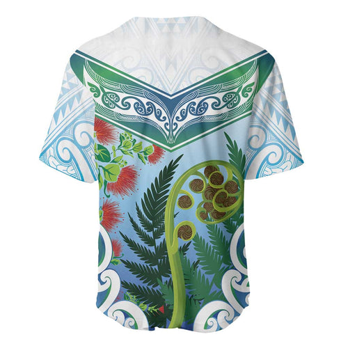 Aotearoa New Zealand Natural Plants Baseball Jersey Pohutukawa with Silver Ferns Koru Frond Maori Tattoos