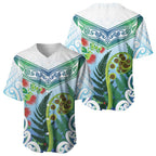Aotearoa New Zealand Natural Plants Baseball Jersey Pohutukawa with Silver Ferns Koru Frond Maori Tattoos