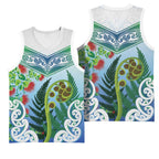 Aotearoa New Zealand Natural Plants Basketball Jersey Pohutukawa with Silver Ferns Koru Frond Maori Tattoos