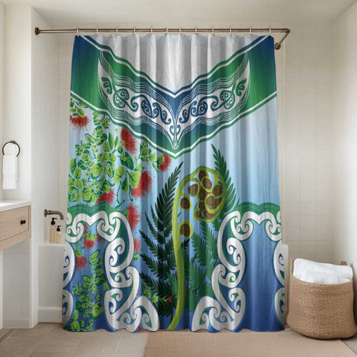 Aotearoa New Zealand Natural Plants Bathroom Set Pohutukawa with Silver Ferns Koru Frond Maori Tattoos