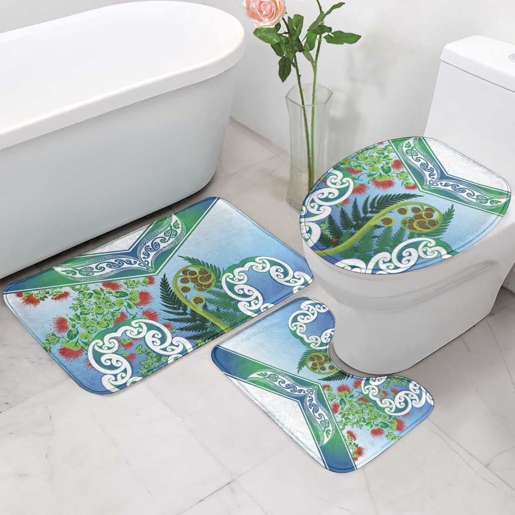 Aotearoa New Zealand Natural Plants Bathroom Set Pohutukawa with Silver Ferns Koru Frond Maori Tattoos