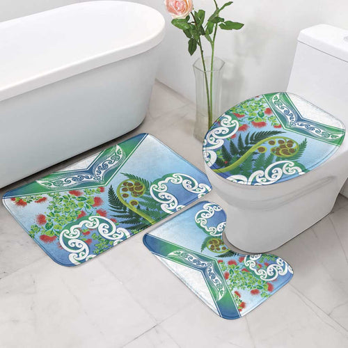 Aotearoa New Zealand Natural Plants Bathroom Set Pohutukawa with Silver Ferns Koru Frond Maori Tattoos