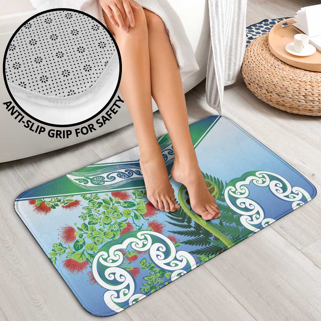 Aotearoa New Zealand Natural Plants Bathroom Set Pohutukawa with Silver Ferns Koru Frond Maori Tattoos