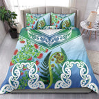 Aotearoa New Zealand Natural Plants Bedding Set Pohutukawa with Silver Ferns Koru Frond Maori Tattoos