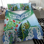 Aotearoa New Zealand Natural Plants Bedding Set Pohutukawa with Silver Ferns Koru Frond Maori Tattoos
