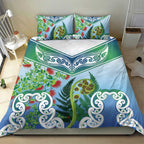 Aotearoa New Zealand Natural Plants Bedding Set Pohutukawa with Silver Ferns Koru Frond Maori Tattoos