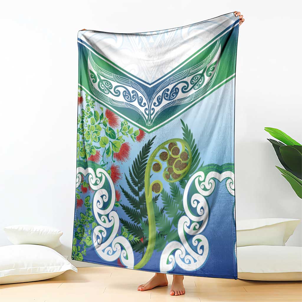 Aotearoa New Zealand Natural Plants Blanket Pohutukawa with Silver Ferns Koru Frond Maori Tattoos
