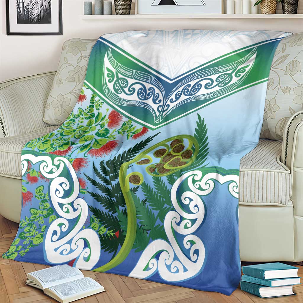 Aotearoa New Zealand Natural Plants Blanket Pohutukawa with Silver Ferns Koru Frond Maori Tattoos