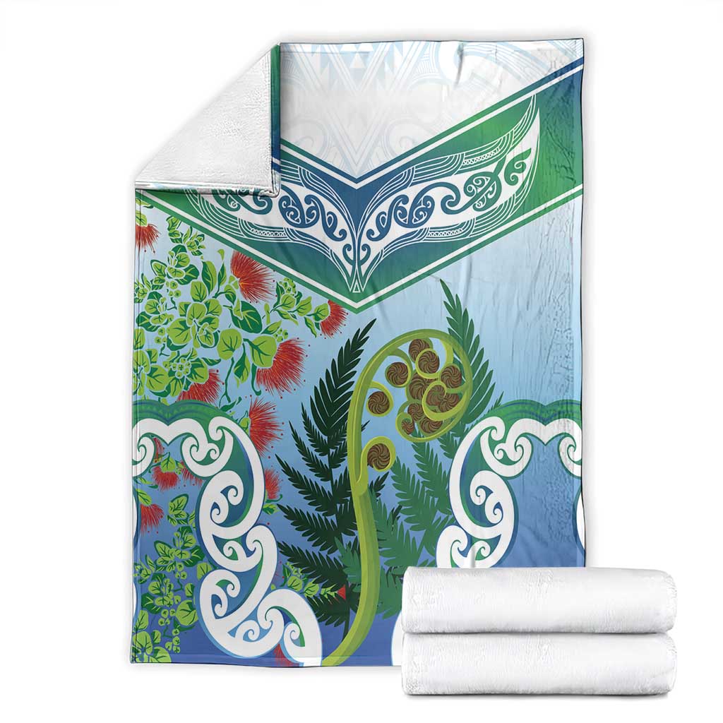 Aotearoa New Zealand Natural Plants Blanket Pohutukawa with Silver Ferns Koru Frond Maori Tattoos