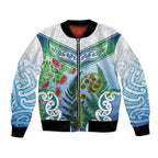 Aotearoa New Zealand Natural Plants Bomber Jacket Pohutukawa with Silver Ferns Koru Frond Maori Tattoos