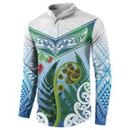 Aotearoa New Zealand Natural Plants Button Sweatshirt Pohutukawa with Silver Ferns Koru Frond Maori Tattoos