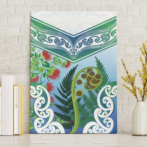 Aotearoa New Zealand Natural Plants Canvas Wall Art Pohutukawa with Silver Ferns Koru Frond Maori Tattoos