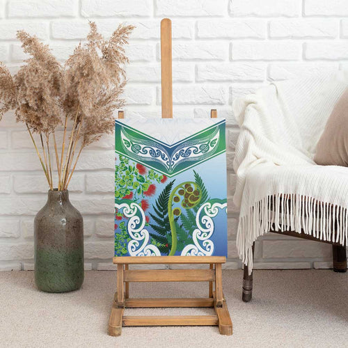 Aotearoa New Zealand Natural Plants Canvas Wall Art Pohutukawa with Silver Ferns Koru Frond Maori Tattoos