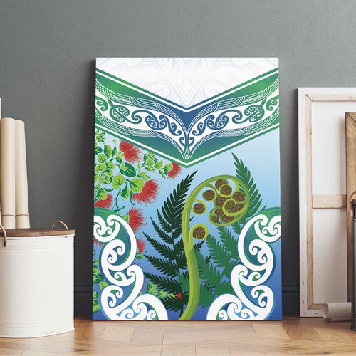 Aotearoa New Zealand Natural Plants Canvas Wall Art Pohutukawa with Silver Ferns Koru Frond Maori Tattoos