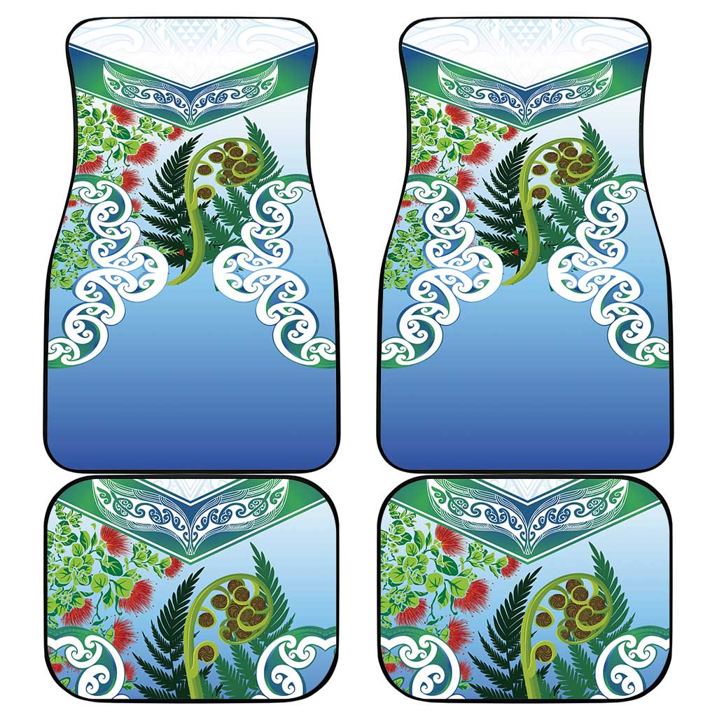 Aotearoa New Zealand Natural Plants Car Mats Pohutukawa with Silver Ferns Koru Frond Maori Tattoos
