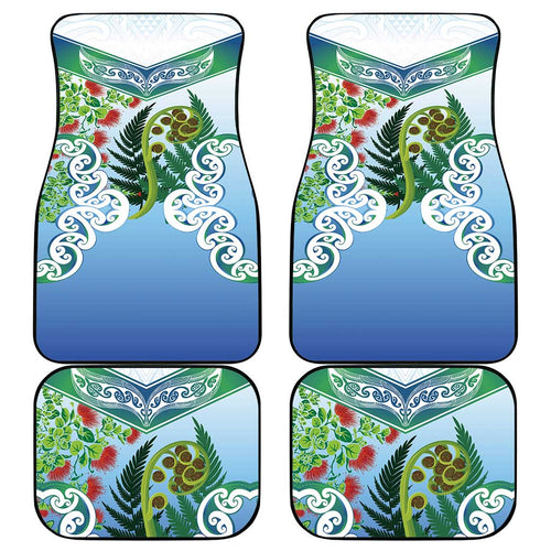 Aotearoa New Zealand Natural Plants Car Mats Pohutukawa with Silver Ferns Koru Frond Maori Tattoos