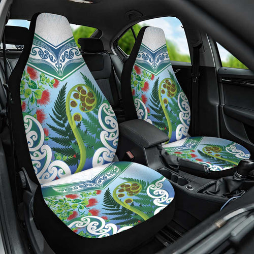 Aotearoa New Zealand Natural Plants Car Seat Cover Pohutukawa with Silver Ferns Koru Frond Maori Tattoos