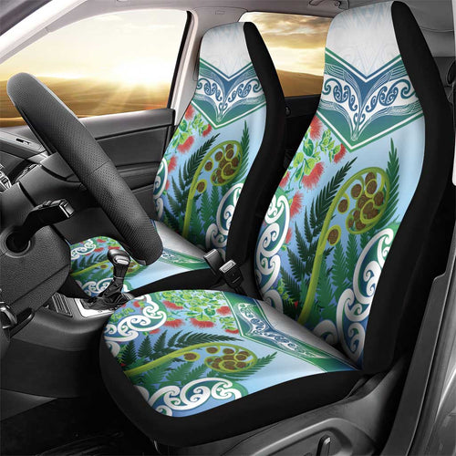 Aotearoa New Zealand Natural Plants Car Seat Cover Pohutukawa with Silver Ferns Koru Frond Maori Tattoos