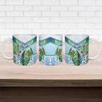 Aotearoa New Zealand Natural Plants Ceramic Mug Pohutukawa with Silver Ferns Koru Frond Maori Tattoos