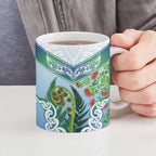 Aotearoa New Zealand Natural Plants Ceramic Mug Pohutukawa with Silver Ferns Koru Frond Maori Tattoos