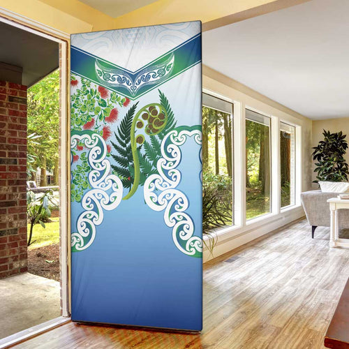 Aotearoa New Zealand Natural Plants Door Cover Pohutukawa with Silver Ferns Koru Frond Maori Tattoos