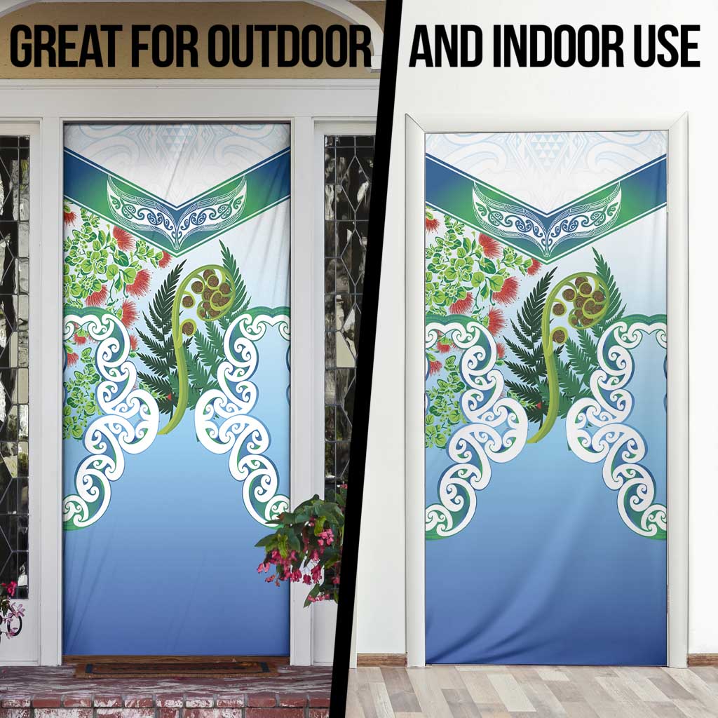 Aotearoa New Zealand Natural Plants Door Cover Pohutukawa with Silver Ferns Koru Frond Maori Tattoos