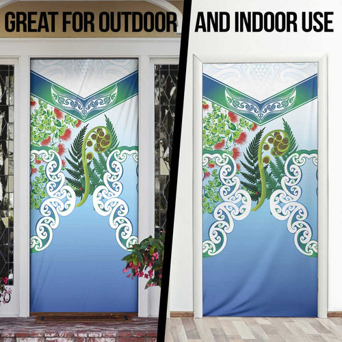 Aotearoa New Zealand Natural Plants Door Cover Pohutukawa with Silver Ferns Koru Frond Maori Tattoos