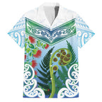 Aotearoa New Zealand Natural Plants Family Matching Long Sleeve Bodycon Dress and Hawaiian Shirt Pohutukawa with Silver Ferns Koru Frond Maori Tattoos