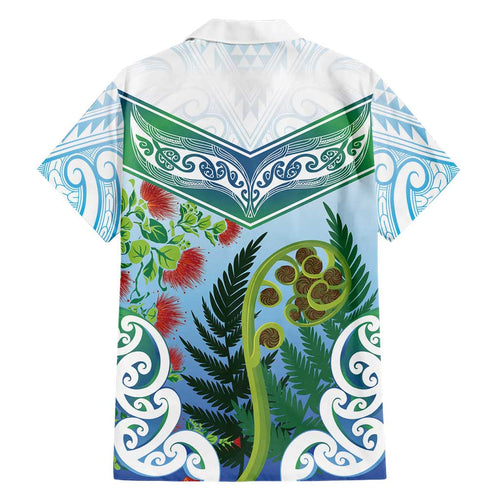 Aotearoa New Zealand Natural Plants Family Matching Long Sleeve Bodycon Dress and Hawaiian Shirt Pohutukawa with Silver Ferns Koru Frond Maori Tattoos