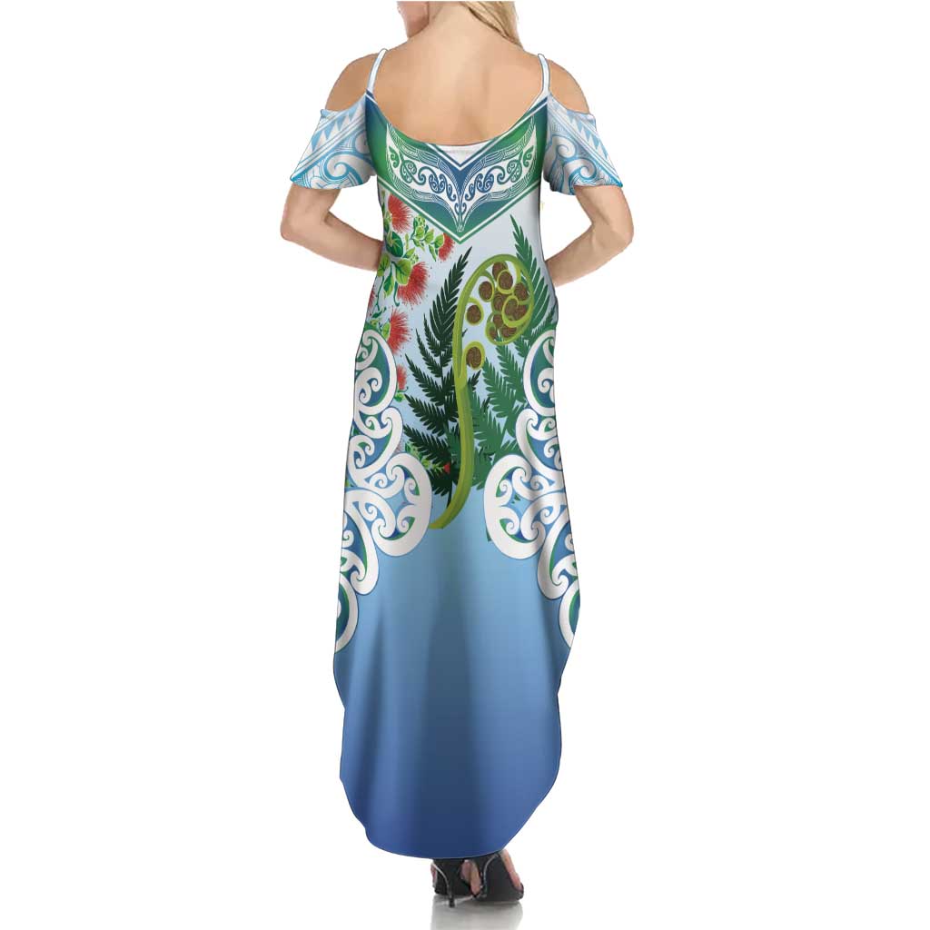 Aotearoa New Zealand Natural Plants Family Matching Summer Maxi Dress and Hawaiian Shirt Pohutukawa with Silver Ferns Koru Frond Maori Tattoos