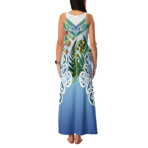 Aotearoa New Zealand Natural Plants Family Matching Tank Maxi Dress and Hawaiian Shirt Pohutukawa with Silver Ferns Koru Frond Maori Tattoos