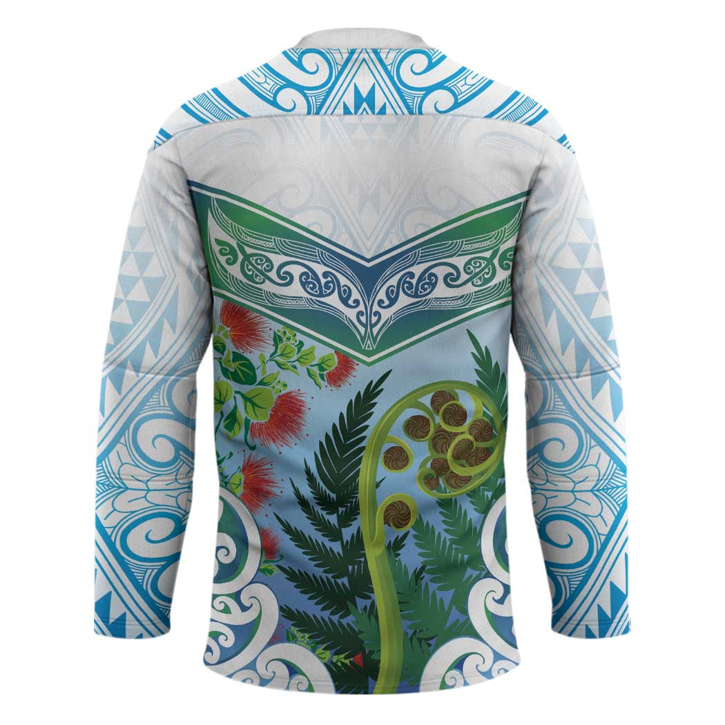 Aotearoa New Zealand Natural Plants Hockey Jersey Pohutukawa with Silver Ferns Koru Frond Maori Tattoos
