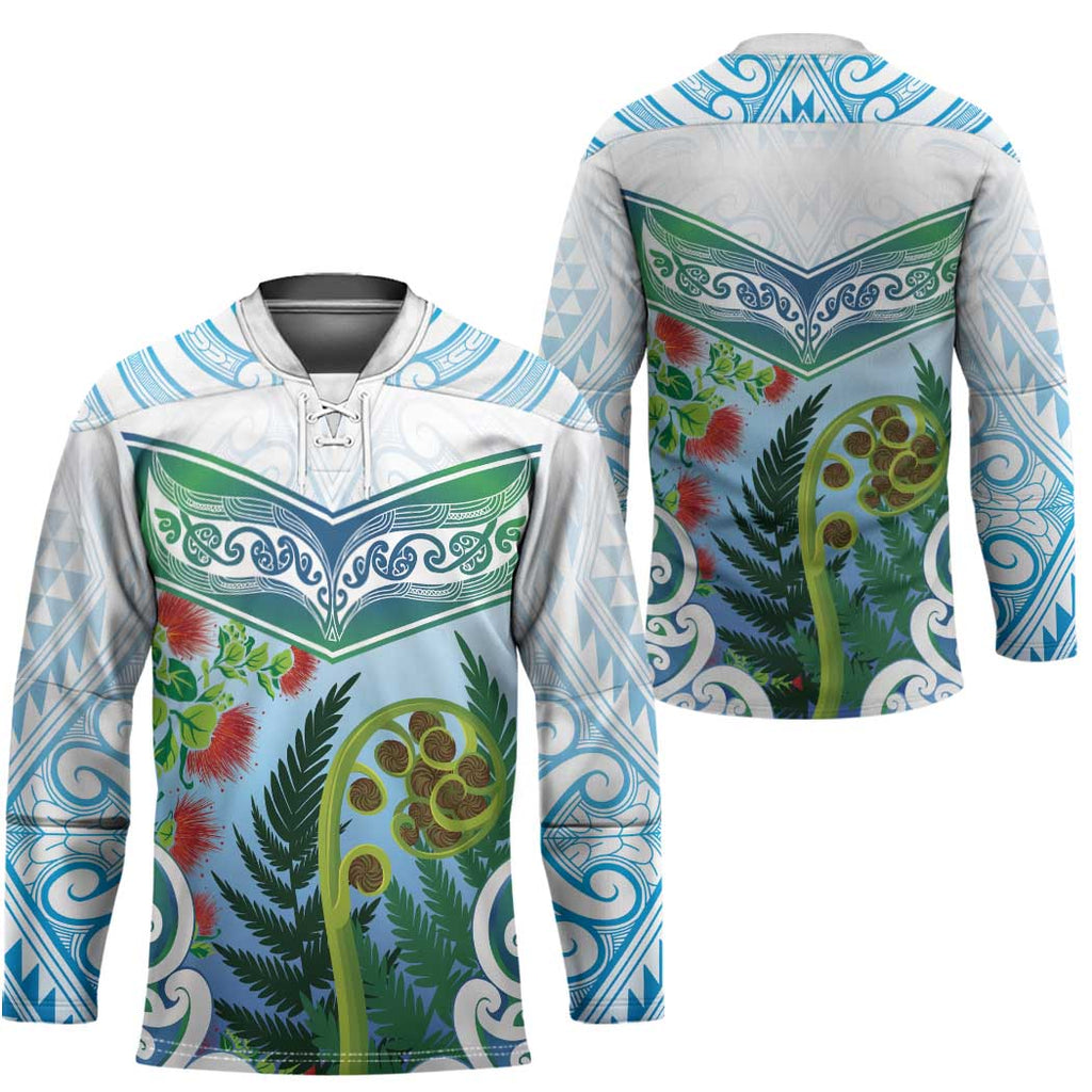 Aotearoa New Zealand Natural Plants Hockey Jersey Pohutukawa with Silver Ferns Koru Frond Maori Tattoos