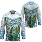 Aotearoa New Zealand Natural Plants Hockey Jersey Pohutukawa with Silver Ferns Koru Frond Maori Tattoos