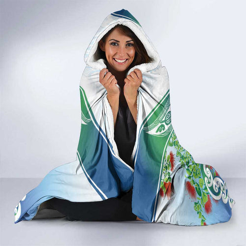 Aotearoa New Zealand Natural Plants Hooded Blanket Pohutukawa with Silver Ferns Koru Frond Maori Tattoos