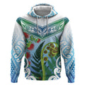 Aotearoa New Zealand Natural Plants Hoodie Pohutukawa with Silver Ferns Koru Frond Maori Tattoos