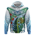 Aotearoa New Zealand Natural Plants Hoodie Pohutukawa with Silver Ferns Koru Frond Maori Tattoos