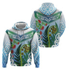 Aotearoa New Zealand Natural Plants Hoodie Pohutukawa with Silver Ferns Koru Frond Maori Tattoos