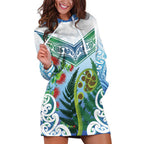 Aotearoa New Zealand Natural Plants Hoodie Dress Pohutukawa with Silver Ferns Koru Frond Maori Tattoos