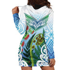 Aotearoa New Zealand Natural Plants Hoodie Dress Pohutukawa with Silver Ferns Koru Frond Maori Tattoos