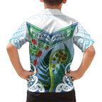 Aotearoa New Zealand Natural Plants Kid Hawaiian Shirt Pohutukawa with Silver Ferns Koru Frond Maori Tattoos