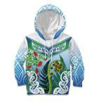Aotearoa New Zealand Natural Plants Kid Hoodie Pohutukawa with Silver Ferns Koru Frond Maori Tattoos