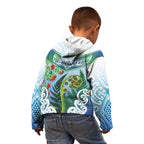Aotearoa New Zealand Natural Plants Kid Hoodie Pohutukawa with Silver Ferns Koru Frond Maori Tattoos